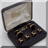J17. JoS. A. Bank goldtone and onyx cufflink set. - $16